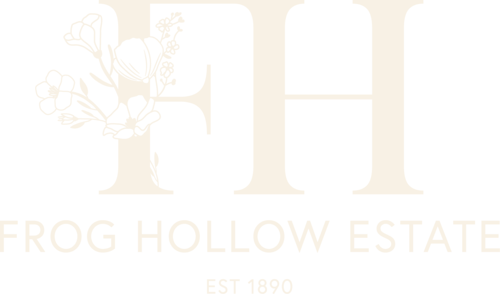 Frog Hollow Estate floral logo with initials FH